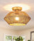 MRHYSWD Boho Deckenlampe Wohnzimmer Schlafzimmer Flur KüChe, 1-Flammige Rattan Deckenleuchte E27 Hängeleuchten & Pendelleuchten Bambus Kronleuchter Gold, Ohne GlüHbirne