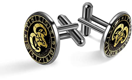 Gemelli da uomo,Zodiaco Capricorno Oroscopo Astrologia gemelli classici neri per camicia da abito, matrimonio, affari, compleanno, gioielli