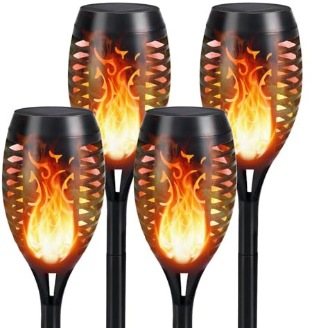 EXTRASTAR Solar Flickering Dancing Flame Lights, IP44 Waterproof Outdoor Solar Torch Lights for Patio, Pathway, Garden, Yard, and so on (Pack of 4)