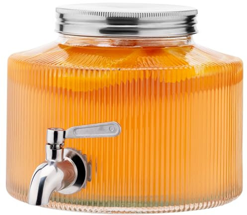 Navaris Dispenser per Bevande 2,7 L - Distributore Acqua e Bibite con Rubinetto - Contenitore per Frigorifero con Coperchio Ermetico - Elegante Brocca in Vetro per Mini Frigo