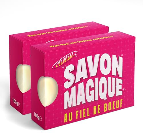 SAVON MAGIQUE au Fiel de Boeuf - Le Détachant Textile Surpuissant Naturel - Le Vrai, l'Original ! - Pack de 2 x 100 g. Bye-bye les taches coriaces !