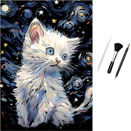 ShipeeKin Carte à gratter 405 x 285mm A3 Landmark Scratch Art Tableaux à gratter muraux papiers à gratter pour Adultes Enfants avec Set d'outils (Chat Blanc)