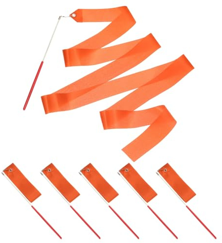 PATIKIL Nastrini da Ballo, Confezione da 6 78.7 Pollici Nastri da Ballo Ginnastica con Bacchette Antiscivolo Bandiere da Ballo per Regali, Spettacoli Talento, Baton Twirling, Rosso Arancio