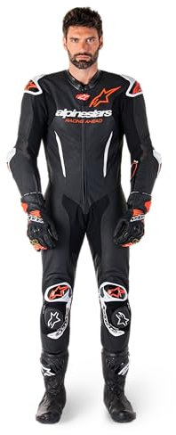 Alpinestars GP-R7 Tuta in pelle da moto in 1 pezzo, nero/bianco/rosso neon, 52