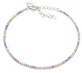 Louis Ciocchetti Since 1887 Rainbow Tennis Pulsera en plata de ley 925 con circonita cúbica 5A de 3 mm y cadena de plata chapada en oro, ajustable, elegante joyería para mujer