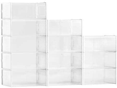 VEVOR Scatole Porta Scarpe, Adatte Fino alla Taglia 11 USA, 12 Scatole Porta Scarpe Impilabili, Contenitori Modulari in Plastica Salvaspazio per Riporre Stivali e Cappelli, Cornice Bianca