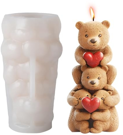 FYting Moldes para Velas,Moldes de Silicona para Velas,3D Moldes Silicona Manualidades, Aromaterapia, Creación de Yeso, para Navidad, Día de La Madre, DíA de San Valentín (4 Bear Family)