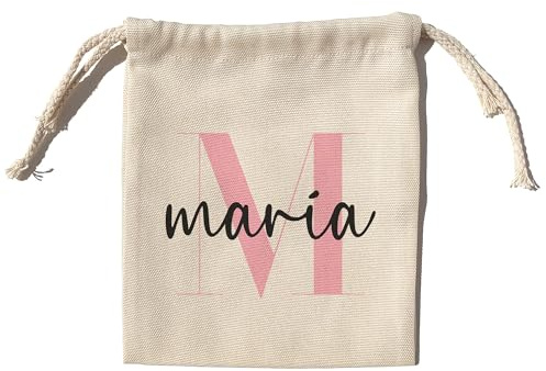 LolaPix Bolsa Tela Guarderia Personalizada con Nombre e Inicial. Bolsa Tela (17x20cm) / Mochila (37x44cm). Inicial Colores Pastel. Modelo Kids