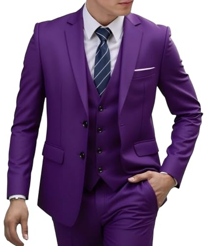 Trajes de 2 piezas para hombre, ajuste delgado, trajes de boda para hombre, traje formal de negocios, fiesta, graduación, esmoquin y pantalones, Morado (, L