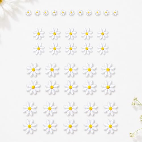 ARYIMYDP 40 Pezzi Toppa Termoadesiva per Tessuti di Margherita, Simpatiche Toppe Ricamate a Forma di Fiore per Abbigliamento, Jeans, Zaini, Borse, Giacche, fai da te per Adulti e Bambini
