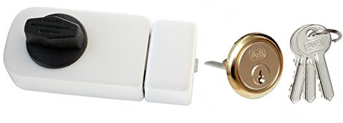 Serratura a scatola, serratura supplementare per porta 60 + cilindro esterno, pomello girevole, bianco