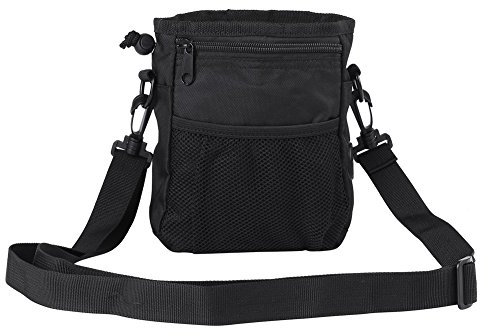 Smandy Pet Treat Bag Dog Obedience Training Waist Pouch Pet Reward Pouch Bait Bag Pet Food Snack Small Items Storage Bags with Shoulder/Waist Strap and Built-in Poop Bag Dispenser (Black)