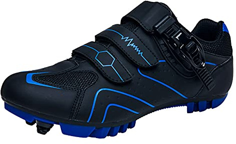 Scarpe da Ciclismo MTB per Uomo Donna Scarpe da Mountain Bike Traspirante Antiscivolo Compatibile con Tacchette da Corsa SPD e Pedale di Blocco Black Blue 280