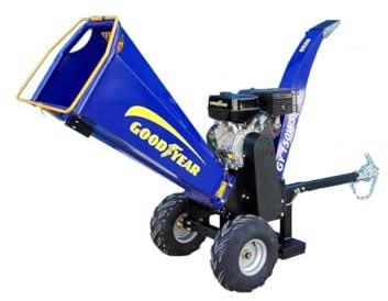 Goodyear - Biotrituratrice a Rami Con Accensione Elettrica e Manuale 15 HP 11.250 W. Telaio in Acciaio. Frantoio per Ramoscelli e Foglie Secche. Diametro Taglio 120 mm