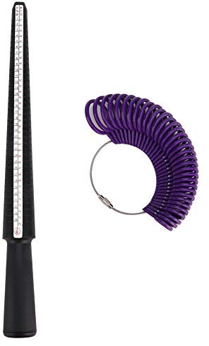 Ringmaß aus Kunststoff mit Ringdorn & Ringmaßstab, 4 Größen, Ringmessstab, Metalldorn und Fingergrößenmesswerkzeug-Set für Schmuckherstellung