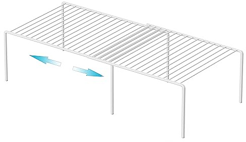 iPEGTOP 2 Stück erweiterbares Aufbewahrungsregal, verstellbarer Schrank aus Metall, rostfrei, Gewürzregal, Küchenorganisation, Speisekammerregal, platzsparend, Thekenregale, weiß