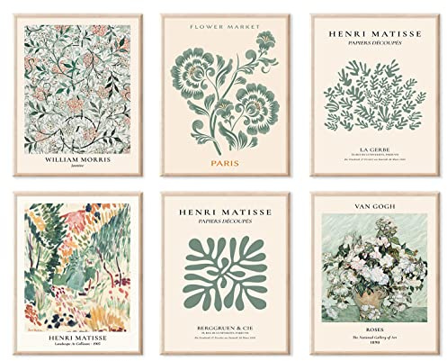 Decorazione artistica da parete verde salvia, poster astratto Matisse, stampe artistiche da parete minimalista, stampa artistica da parete con mercato dei fiori, decorazione verde salvia (20,3 x 25,4