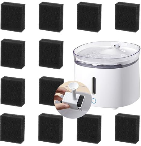 12 Pcs Esponja Filtro de Fuente de Agua para Gatos, Filtros de Esponja para Fuente de Gato Filtro Reemplazos de Esponja Suministro de Agua Potable Limpia para Gato Mascota