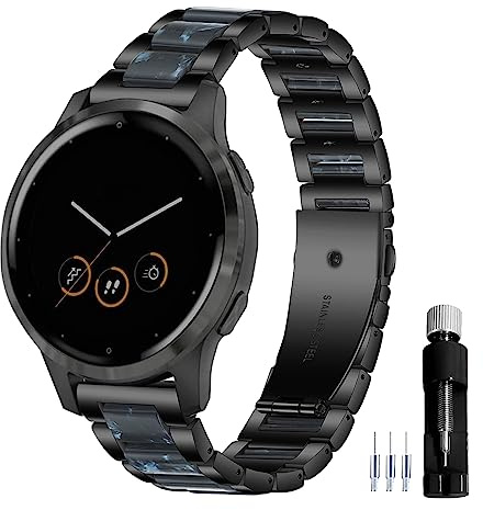 Gheper 18MM Allgemeine Harz Edelstahl Uhrenarmband Kompatibel mit Garmin Vivoactive 4S/Vivomove 3S 39mm/Venu 2S/Forerunner 255S Musik Smartwatch Armband Ersatz Metall Armband