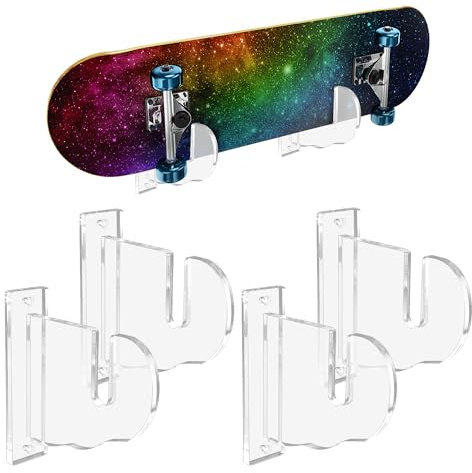 BiJun Skateboard Wall Mount, Snowboard Wall Mount Display, Acrylic Horizontal Skateboards Rack, Skateboard Storage Hanger (Transparent) (Transparent 4 Pack)