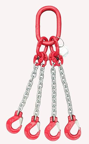 Anschlagkette 4-Strang 6mm nach EN 818-4 hochfest und geprüft Tragfähigkeit:2,36t Beschlagteile nach EN 1677-2 Kettengehänge Krankette Länge:1m verzinkte Kette Lasthaken mit Sicherung