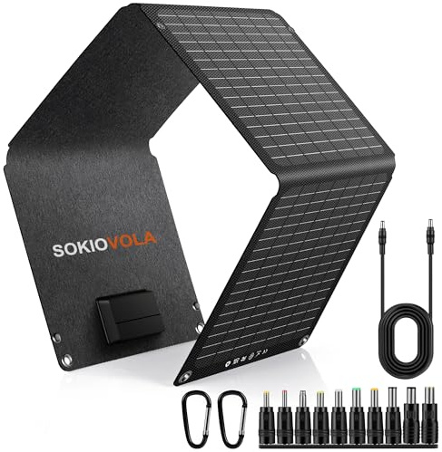 SOKIOVOLA 30 W hopfällbar solpanelsladdare ETFE solpanel med DC USB-C och USB-A IP68 vattentät för små kraftstation mobiltelefoner husbil, resor utomhus camping