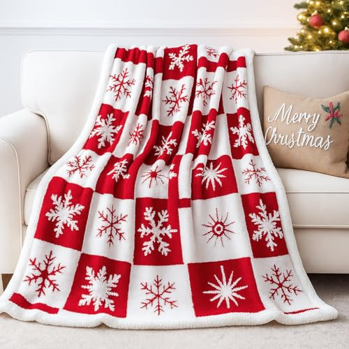 EAQ Manta de Forro Polar Sherpa para Adultos, Manta Suave y Gruesa para sofá, Cama y sofá (Navidad Rojo, 152X203CM)