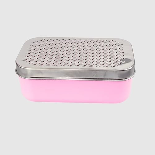 JagKul Ensemble râpe à fromage avec récipient, 2 coupe-légumes en acier inoxydable, couvercle, éplucheur et brosse de nettoyage – Ensemble hachoir à légumes de cuisine (rose)