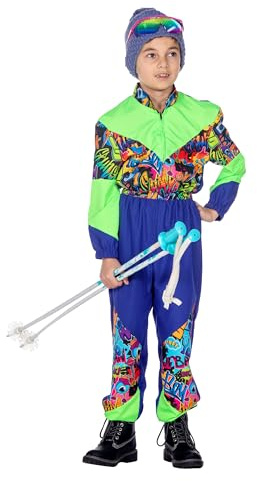 WILBERS & WILBERS 3492 - Costume da bambino tuta da sci retrò con stampa anni '80, tuta da sci sportiva, tuta da neve | Con stampa anni '80, tuta da sci sportiva, tuta da neve, per Carnevale