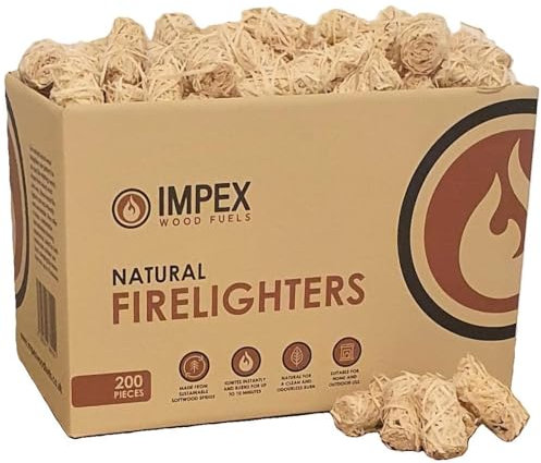 Natural Firelighters for Wood Burners, Stoves, BBQ, Cooking, and Fire Pits - Wood Wool Fire Starters for Barbecue Burners - 200 Count