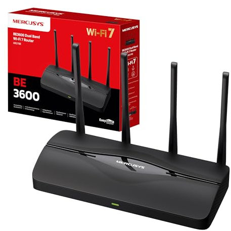 Mercusys MR27BE | Router WiFi 7 de Doble Banda BE3600Mbps, Puertos de 2,5 Gbps, 4 Antenas de Alta Ganancia, Canales de 160 MHz, MLO, Compatible con EasyMesh, Seguridad WPA3, Control Mediante a