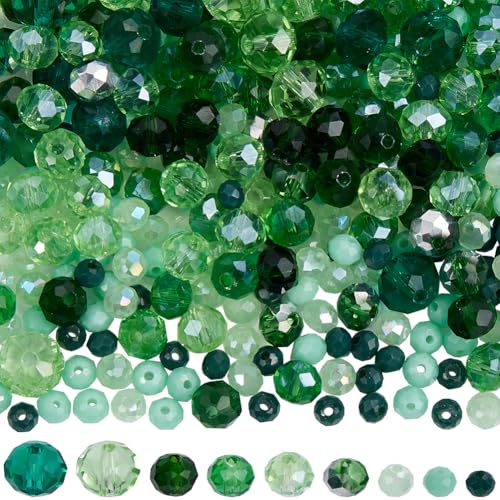SUNNYCLUE 1 låda 1 000 st gröna glaspärlor rondelle kristallpärlor 8 mm bulk fasetterad platt rund kulram 4 mm 6 mm lösa distanspärlor för gör-det-själv hantverk smyckestillverkning armband halsband