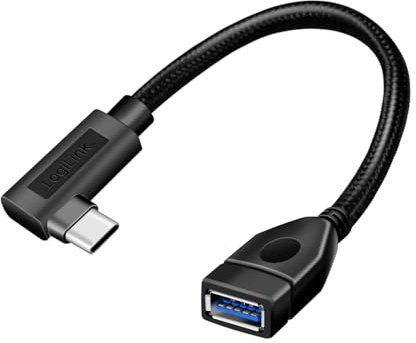 Logilink CU0100 - Adaptador de Cable USB 3.2 (Gen2) de 10 GB, Tipo C (ángulo de 90°) a Tipo A con función OTG (on-The-go), 20 cm