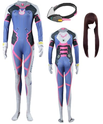 TYRHDJZQ Anime spel blå elastisk jumpsuit damkostym outfit halloween