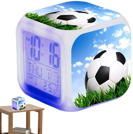 Yonuaret Sveglia per bambini, sveglia a LED | Orologio da tavolo con luci LED - Sveglia da comodino da calcio, orologio da scrivania, orologio digitale, elettronico per la decorazione