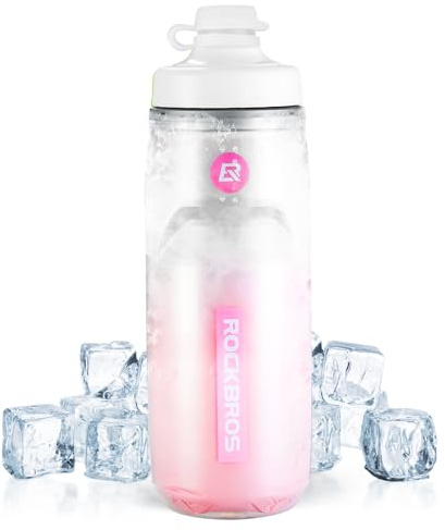 ROCKBROS Borraccia Termica Fredda per Bicicletta 620 ml, Borracce Bici con Copertura Antipolvere Senza BPA Inodore e Prova di Perdite, Rimovibile e Lavabile, Bottiglia Acqua Sportiva, Bianco e Rosa