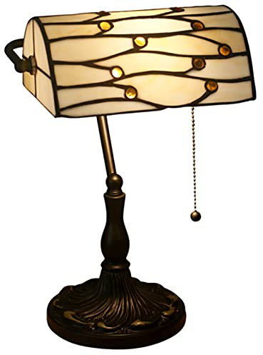 Lámpara de banquero mediterráneo estilo Retro Art Stained Glass Lámparas de mesa antiguas con pantalla de vitrales Luces de piano junto a la cama para mesa auxiliar Lectura Cafetería, base de aleación