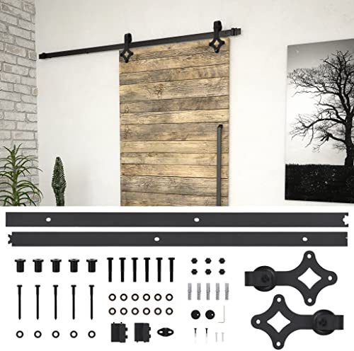 Kit de ferrures de porte coulissante SKIEN 183 cm en acier noir avec 2 rails coulissants, roulettes, butée de porte, guide de sol pour grange, cuisine, bureau, ouverture et fermeture silencieuses