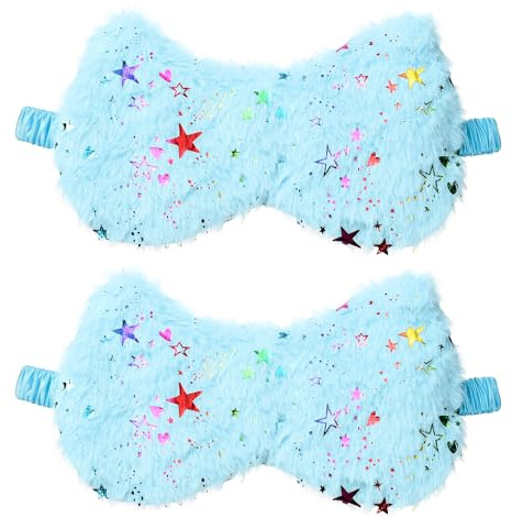 QUARKZMAN 2 Pack Máscaras De Sueño De Felpa Máscara Ocular Unisex Azul | Suave Y Cómoda, Con Banda Elástica, Diseño De Estrellas Brillantes, Para Dormir Viajes Oficina Siesta Dormir, Para Dormir