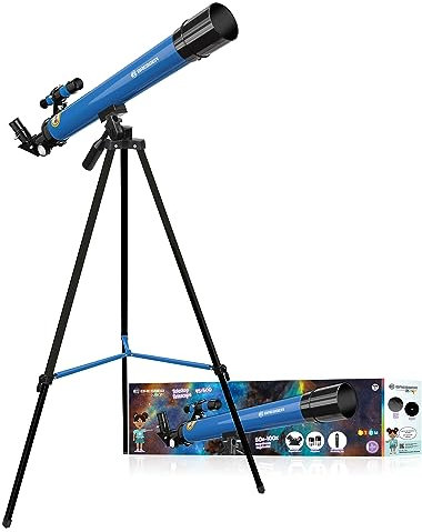 Bresser Junior Linsenteleskop 50/600 AZ mit Stativ zum Beobachten von Mond, Planeten und Tageslichtbeobachtungen inklusive Zubehör, blau