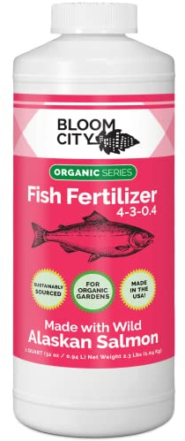 Organic Wild Fish Fertilizer and Plant Supplement, Great for Roots and Soil, Made from Sustainable Salmon, by Bloom City, Quart (32 oz)