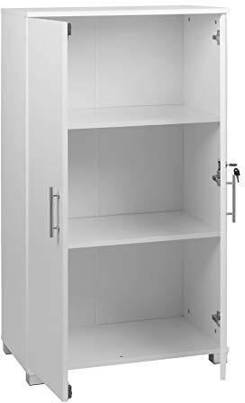 MMT - Armario de Almacenamiento de Oficina, Madera Blanca, 120 cm de Alto, con Cerradura, para Oficina, Garaje, Utilidad.