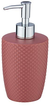 WENKO Seifenspender Punto Ash Rose - Flüssigseifen-Spender, Spülmittel-Spender Fassungsvermögen: 0.38 l, Keramik, 8.5 x 17.5 x 8.5 cm, Rosa