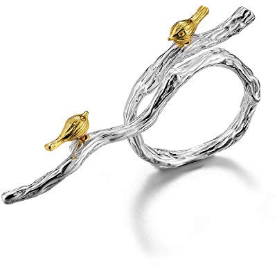 Springlight ✦ Geschenke für Frauen S925 Sterling Silber Ring Lebhaft Vogel auf Zweig Ringe Personalisierter Schmuck Handgemachter Ringe Personalisierte Geschenke.(Silver)