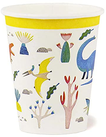 Talking Tables Pack of 8 (250ml/9oz) Dinosaur Cups | Home Recyclable & Biodegradable | Paper Tableware for Children's Birthday Party, Unisex partyware for Boys or Girls, Dinocups