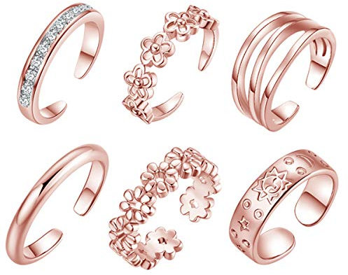 YAZILIND Sexy Einfache Fuß Zehenring Öffnung Verstellbare Fußringe Set Schmuck-6 Stück (Roségold plattiert)