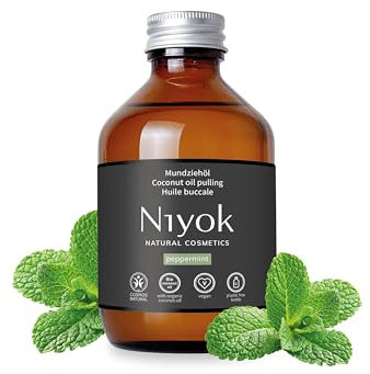 Niyok® Mundziehöl aus Bio Kokosöl Pfefferminze (200ml) • Mundspülung mit ätherischen Ölen • Bio Kokos Ölziehkur gegen Karies, Zahnstein & Mundgeruch • Veganes Zahnöl für Ölziehen