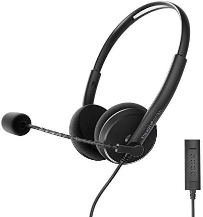 Energy Sistem Headset Office 2+ Black (Auriculares USB y Enchufe 3.5 mm, Control de Volumen, micrófono con Brazo retráctil), Negro