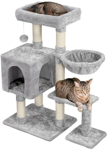 Yaheetech Albero Tiragraffi per Gatti Gattini in Corda Sisal Graffiatoio con Palla 80 x 39,5 x 96 cm Grigio Chiaro