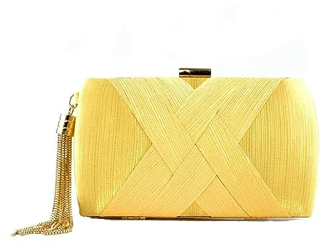 Yurosiay Pochette da donna in raso, elegante borsa da sera, in raso, con ciondolo a nappa, per matrimonio, feste, balli, banchetti, colore giallo, giallo.